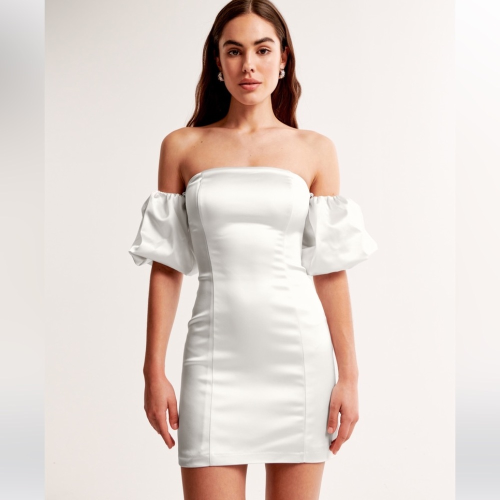 Abercrombie Off-Shoulder White Satin Dress